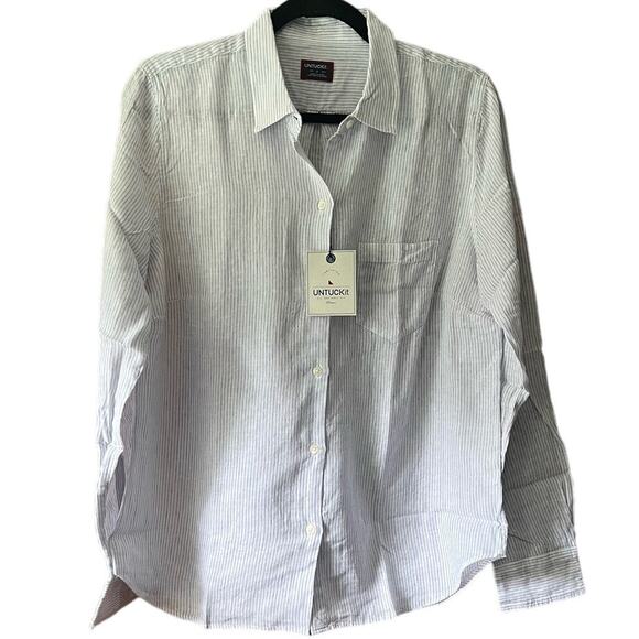 NWT Untuckit Women's Striped Button Angelen Linen Shirt Long Sleeve White Size 6 - Picture 1 of 10